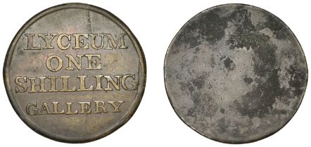 LONDON, The Strand, Lyceum Theatre, uniface copper Shilling, lyceum one shilling gallery, 36...