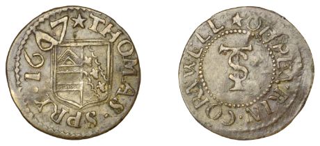 17th Century Tokens, CORNWALL, Penryn, Thomas Spry, Farthing, 1667, 0.63g/12h (N 559; BW. 59...