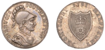 HAMPSHIRE, Southampton, Taylor, Moody & Co, Boulton's Proof Halfpenny, 1791, in silver, bust...