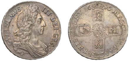 William III (1694-1702), Crown, 1696, third bust, edge octavo (ESC 1004; S 3472). Toned, abo...