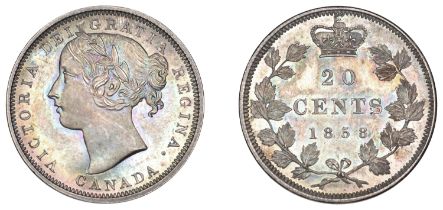Canada, Victoria, Specimen 20 Cents, 1858, edge plain, 4.24g/12h (cf. KM 4). Toned, about as...