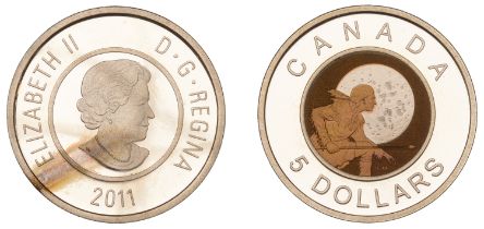 Canada, Elizabeth II, bi-metallic Proof 5 Dollars, 2011, niobium centre in silver ring (KM 1...