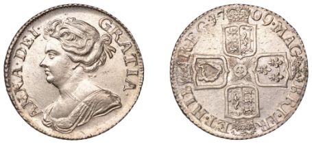 Anne (1702-1714), Shilling, 1709, third bust (ESC 1402; S 3610). Lightly cleaned, some adjus...