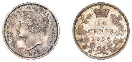 Canada, Victoria, Specimen 10 Cents, 1858, edge plain, 2.33g/12h (cf. KM 3). Toned, about as...