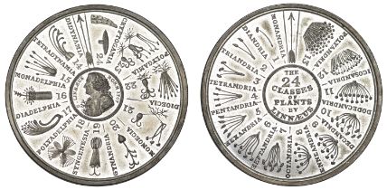Charles LinnÃ¦us, [c. 1830], a white metal medal, unsigned, the 24 classes of plants by linnÃ¦...