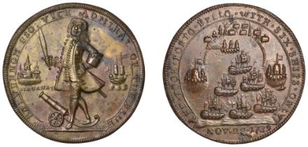 Proposed Attack on Havana, 1741, a pinchbeck medal, unsigned, full-length figure of Admiral...
