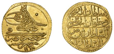 Osman III, Zeri Mahbub, Misr 1168h, sad, 2.59g/12h (OC 25-017-02; ICV 3347). Extremely fine...