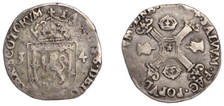 James VI (1567-1625), Second coinage, Quarter-Merk, 1574, mm. cross on rev. only, rev. crown...