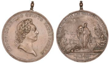FRANCE, Annexation of Corsica, 1770, a copper medal by C.N. Roettiers, laureate head of Loui...