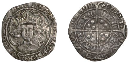 Henry VI (First reign, 1422-1461), Leaf-Mascle issue, Groat, Calais, mm. crosses IV/V, leaf...