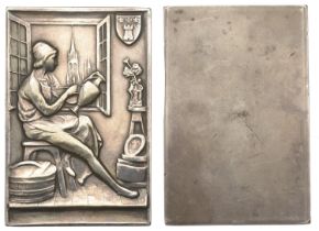 BELGIUM, La Potier, c. 1920, a uniface silver plaque, unsigned, for Fonson, robed female pot...
