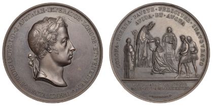 LOMBARDY-VENETIA, Coronation of Ferdinand I in Milan, 1838, a bronze medal by L. Manfredini,...