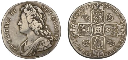 George II (1727-1760), Crown, 1732, roses and plumes, edge sexto (ESC 1660; S 3686). Small f...