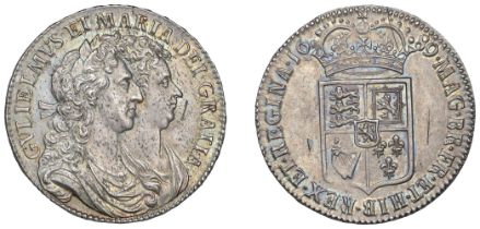 William and Mary (1688-1694), Halfcrown, 1689, first shield, no frosting, pearls, edge primo...