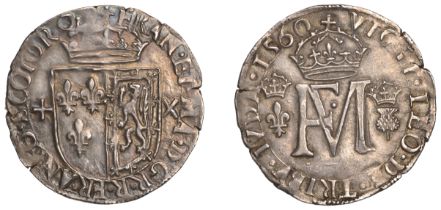 Mary (1542-1567), Second period (with Francis), Testoon, 1560, type II, no stop after date,...