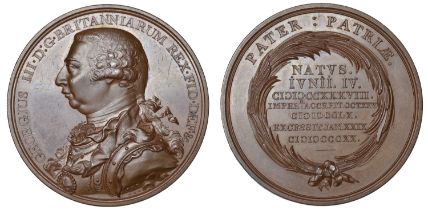 George III, Death, 1820, a copper medal, obv. by C.H. KÃ¼chler, rev. unsigned, armoured bust...