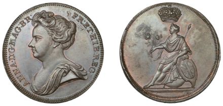 Anne (1702-1714), Undated, pattern in copper, large draped bust left, rev. Britannia seated...