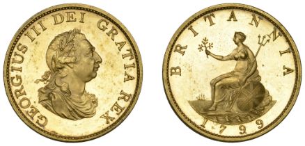 George III (1760-1820), Pre-1816 issues, 1799 (late Soho), pattern in gilt-copper, by C.H. K...