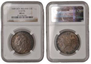 James II (1685-1691), Gunmoney coinage, Halfcrown, 1689 Octr., 12h (Timmins 1C; S 6579E). We...