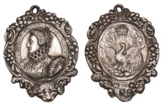 Elizabeth I, a cast and chased silvered-copper badge, after S. Nicholls, possibly 19th centu...