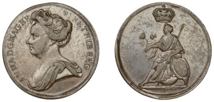 Anne (1702-1714), Undated, pattern in copper, large draped bust left, rev. Britannia seated...