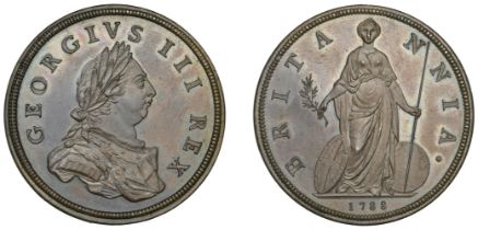 George III (1760-1820), Pre-1816 issues, 1788, pattern by L. Pingo, in copper, laureate and...