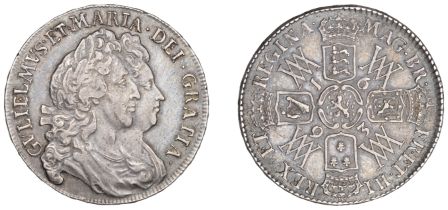 William and Mary (1688-1694), Halfcrown, 1693, edge qvinto (ESC 860; S 3436). Cleaned at one...