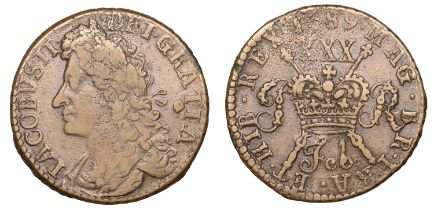 James II (1685-1691), Gunmoney coinage, Halfcrown, 1689 Feb., straight b in month, 13.38g/12...