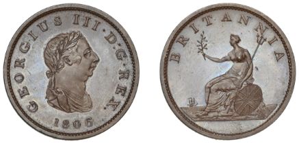 George III (1760-1820), Pre-1816 issues, 1806 (late Soho), proof in bronzed copper, from cur...