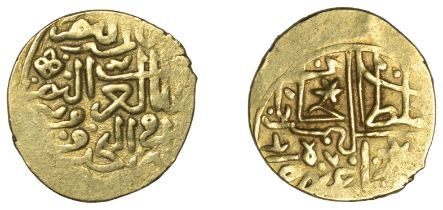Selim I (918-926h), Ashrafi, mint (Misr) and date off flan, 3.30g/5h (A 1314 var.; ICV 3154)...