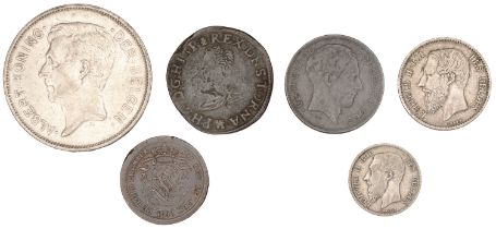 Belgium, Leopold I, 2 Centimes, 1833 (KM 4.1); Leopold II, Franc, 1867 (KM 28.1); 50 Centime...