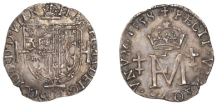 Mary (1542-1567), Second period (with Francis), Half-Testoon, type I, 1558, mm. crown on obv...