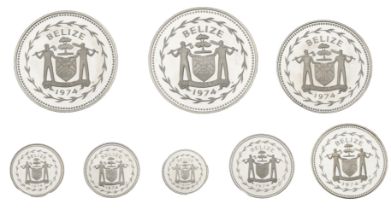 Belize, Elizabeth II, silver Proof set, 1974, Ten Dollars to One Cent (KM PS2) [8]. Brillian...