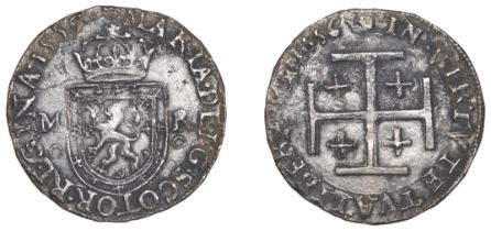 Mary (1542-1567), First period, Testoon, type IIIa, 1557 on obv., 1556 on rev., mm. crown on...