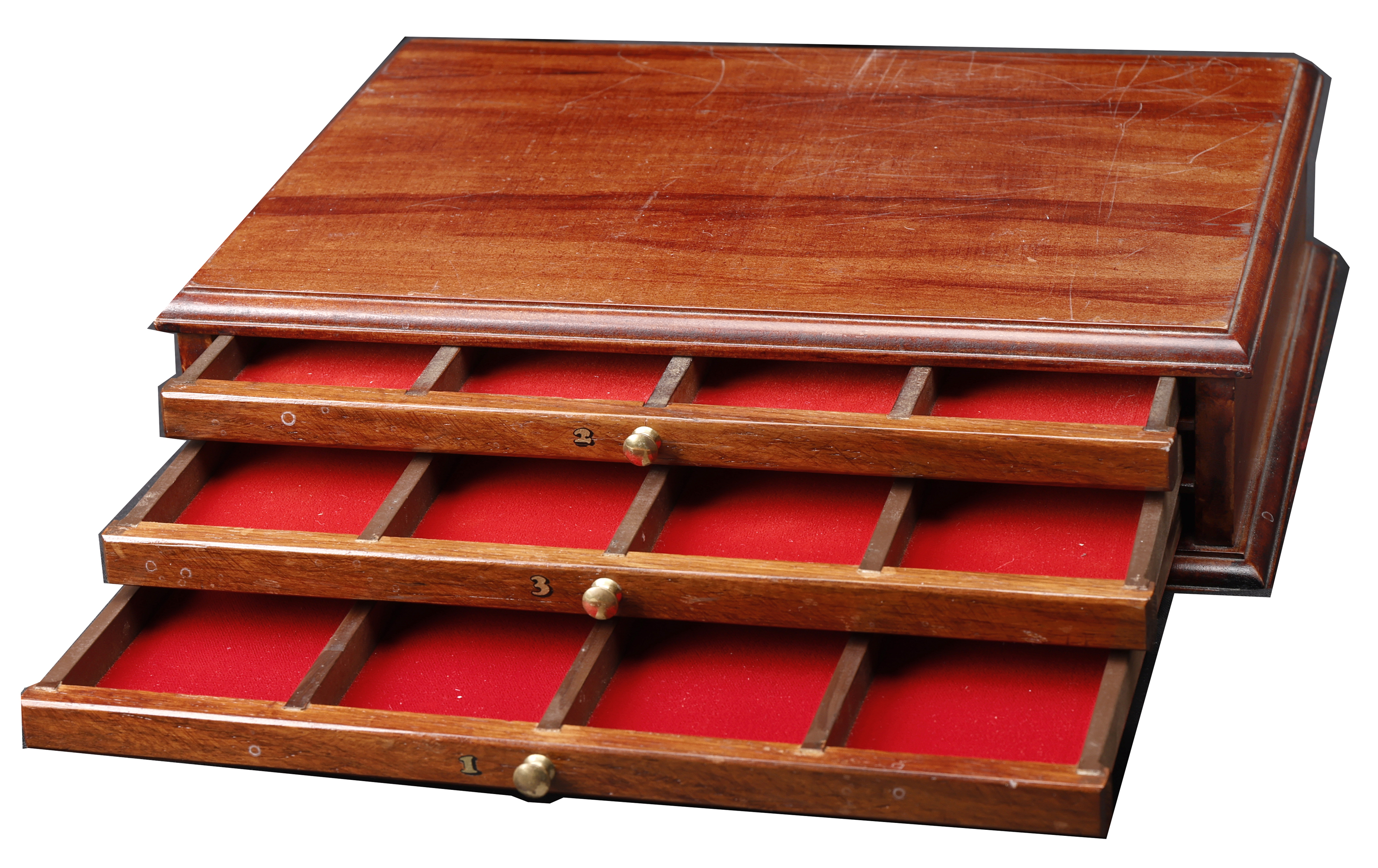 Modern wood cabinets (2), to hold slabbed coins, one comprising of 3 drawers to hold 8 coins... - Image 2 of 4