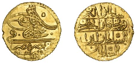 Abdul Hamid I, Zeri Mahbub, Misr 1187h, yr 1, second toughra, 2.58g/12h (OC 27-030-02; ICV 3...