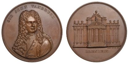 Sir John Vanbrugh, [1855], a bronze medal by B. Wyon for the Art Union of London, facing bus...