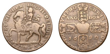 James II (1685-1691), Gunmoney coinage, Crown, 1690, type 1, rev. reads vict-ore, 14.25g/12h...