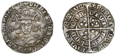 Henry VI (First reign, 1422-1461), Leaf-Trefoil issue, Groat, class B, London, mm. cross III...