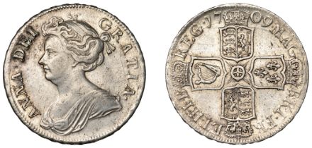 Anne (1702-1714), Halfcrown, 1709, edge octavo (ESC 1371; S 3604). Lightly cleaned, otherwis...