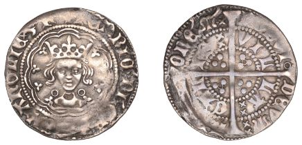 Henry VI (First reign, 1422-1461), Annulet issue, Halfgroat, Calais, mm. cross II on obv. on...