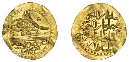 Mustafa III, Half-Zeri Mahbub, Misr 1171h, yr 6, mim dal, 1.33g/12h (OC 26-034-01; ICV 3370)...