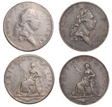 George III (1760-1820), Pre-1816 issues, 1788, patterns (2) by J.P. Droz, in gilt-copper, 15...