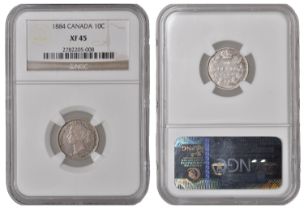 Canada, Victoria, 10 Cents, 1884 (KM 3). Very fine, rare [certified and graded by NGC as XF...