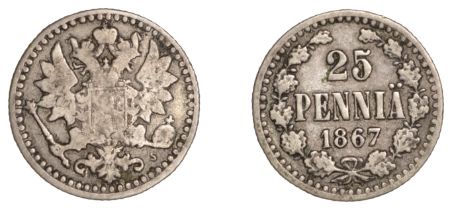 Finland, Alexander II, 25 Pennia, 1867s (Bit. 643; KM 6.1). Fine, rare Â£100-Â£120