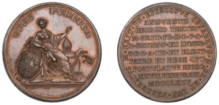 Prince Frederick Elected Bishop of OsnabrÃ¼ck, 1764, a copper medal by T. Pingo, spes pvblica...