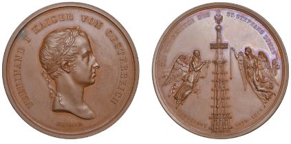 AUSTRIA, Reconstruction of the Spire of St Stephen's Cathedral, Vienna, 1843, a bronze medal...