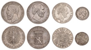 Germany, BADEN, Friedrich I, 5 Marks, 1876g (KM 263.1); SAXONY, Friedrich August, Thaler, 18...