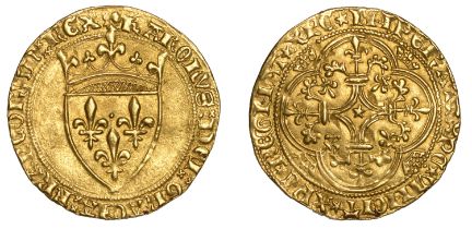 France, Charles VI, Ã‰cu Ã  la couronne, 3rd or 4th issue, Montpellier, point 4 on rev. only,...