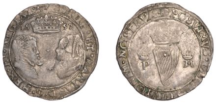 Philip and Mary (1554-1558), Groat, 1557, mm. rose, 3.01g/7h (S 6501B; DF 237). Small metal...